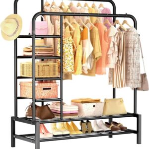 👗 penderie à vêtements double barre avec Étagères & roulettes