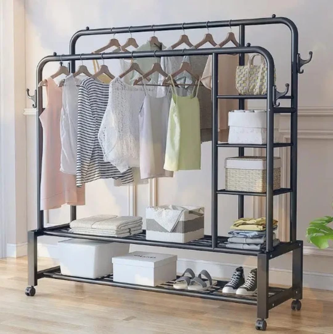 👗 penderie à vêtements double barre avec Étagères & roulettes 👗 penderie à vêtements double barre avec Étagères & roulettes